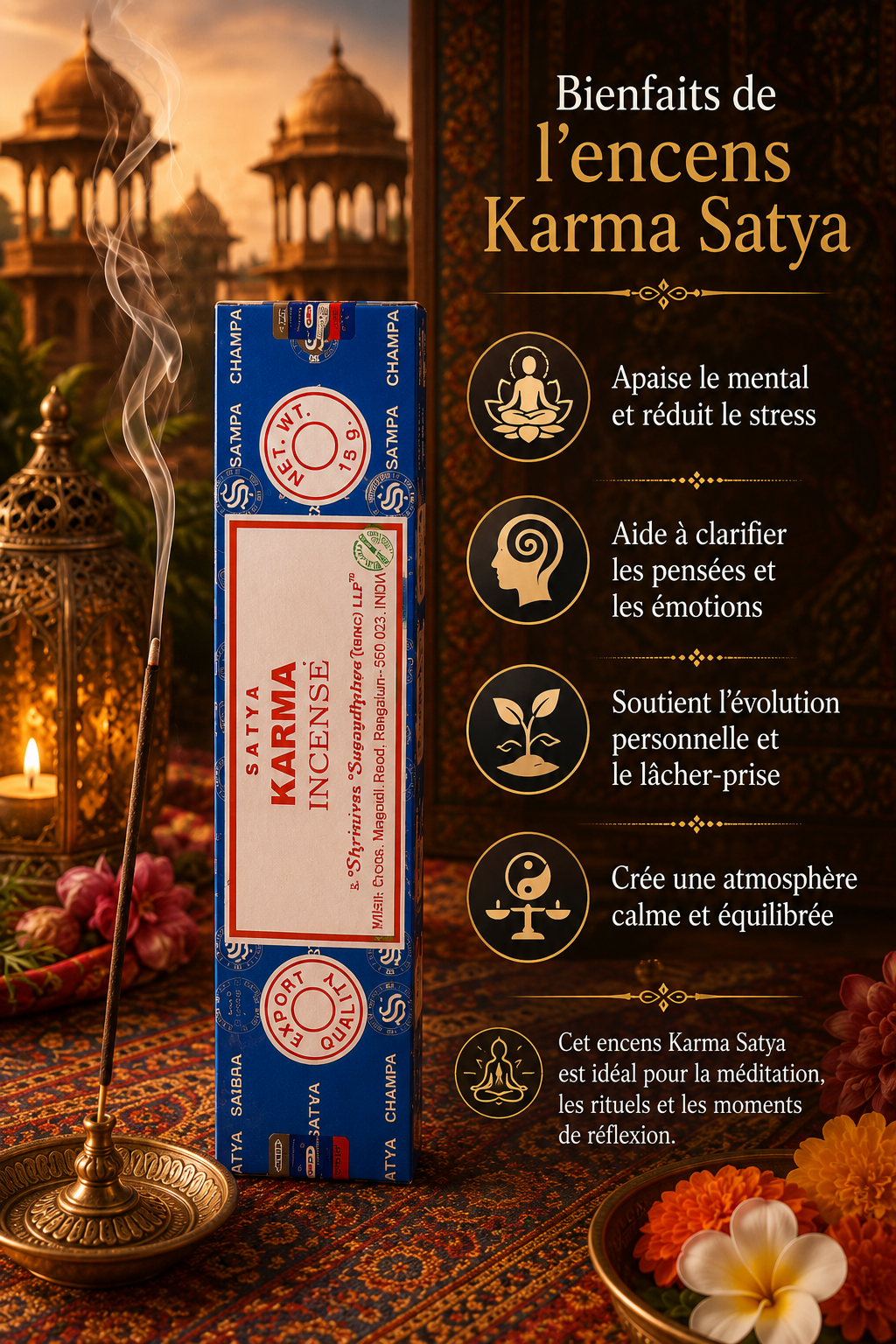 Encens Karma Satya – Introspection, Équilibre et Évolution Intérieure-bienfaits (2)