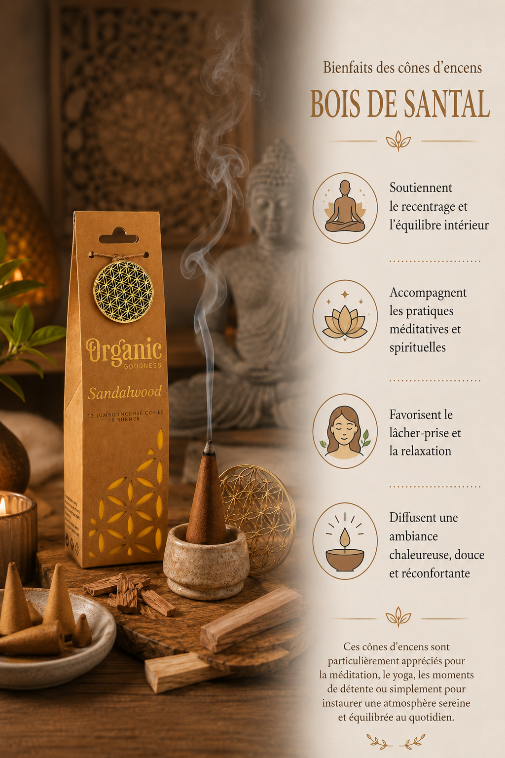 cones-d-encens-bois-de-santal-organic-goodness-serenite-meditation-et-harmonie-bienfaits