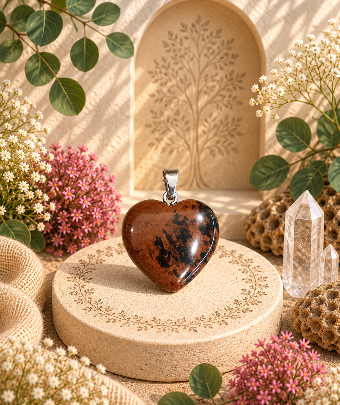Pendentif Obsidienne Acajou - Coeur – Protection, ancrage et confiance