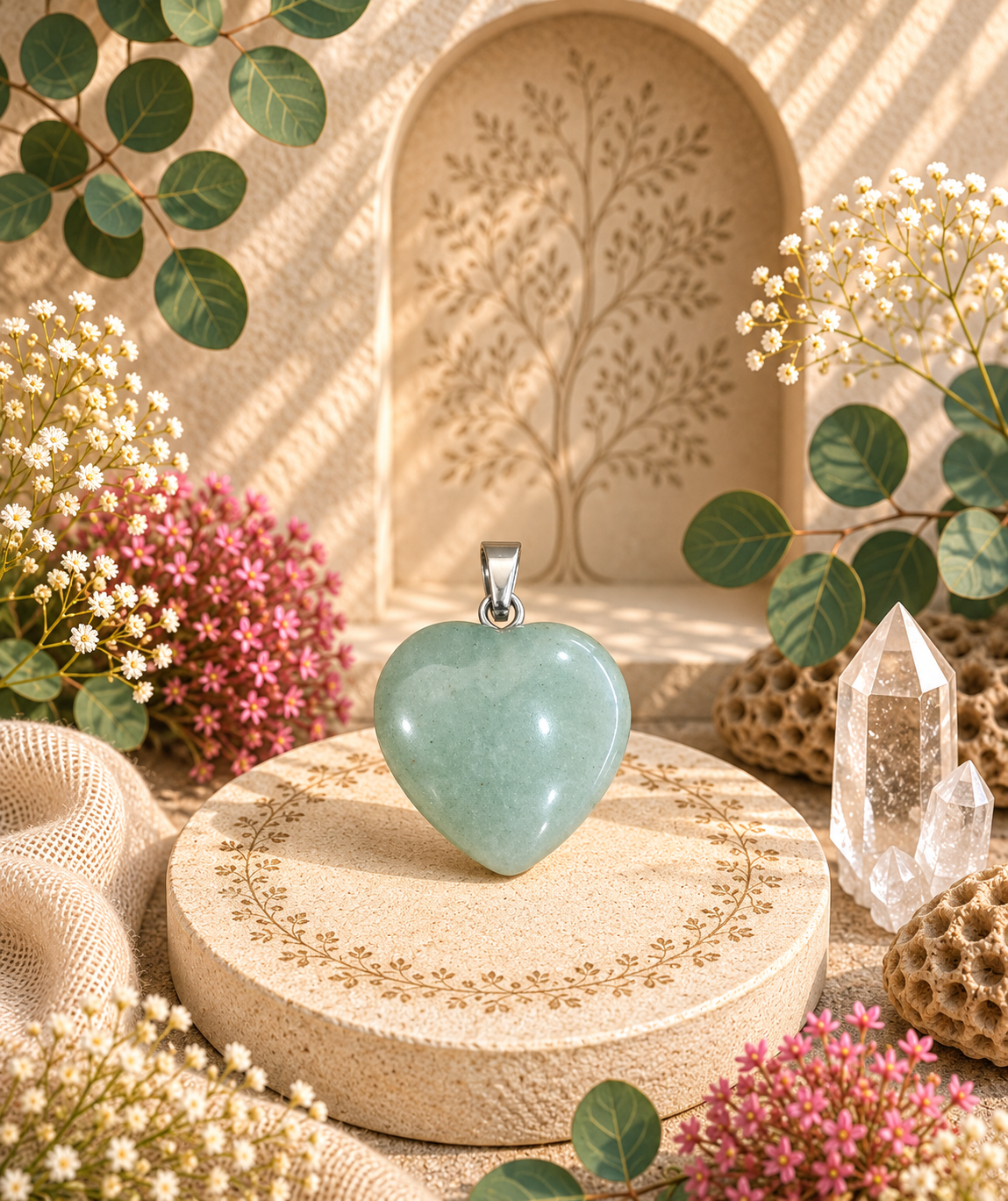 Pendentif Aventurine Verte - Coeur – Chance, harmonie et optimisme