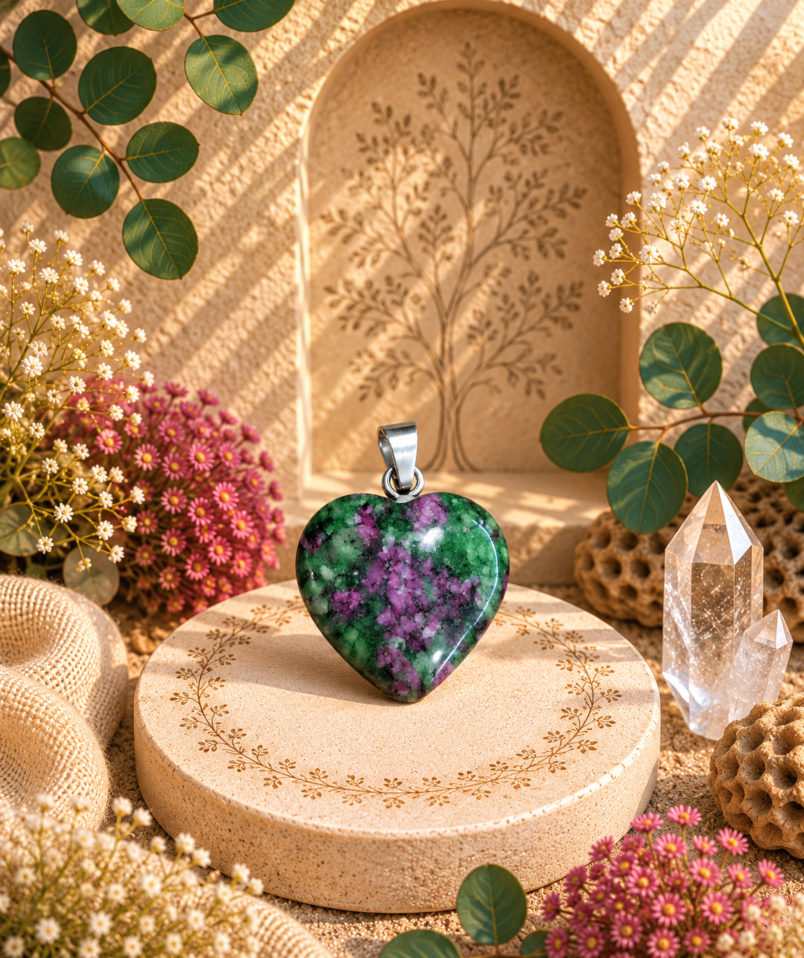 Pendentif Rubis Zoïsite - Coeur – Énergie, transformation et équilibre