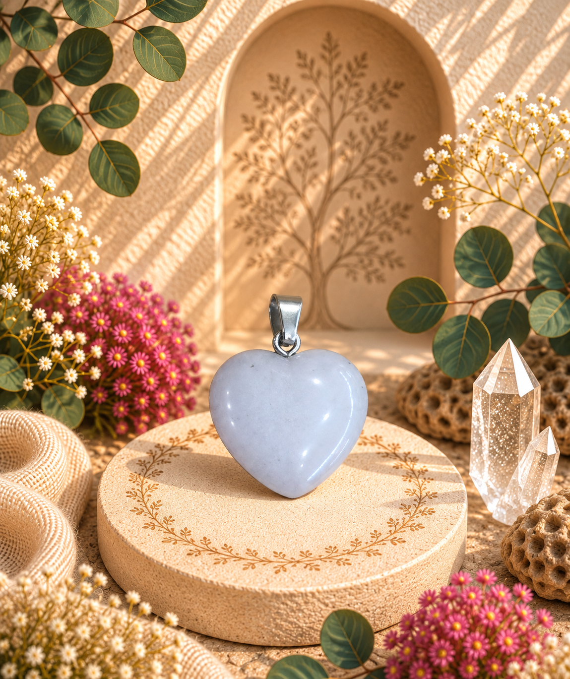 Pendentif Angélite - Coeur - Sérénité, intuition et Communication