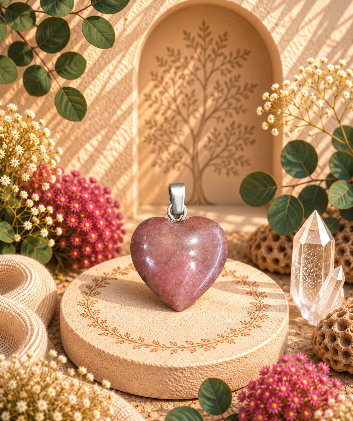 Pendentif Rhodonite - Coeur - Amour et Apaisement émotionnel