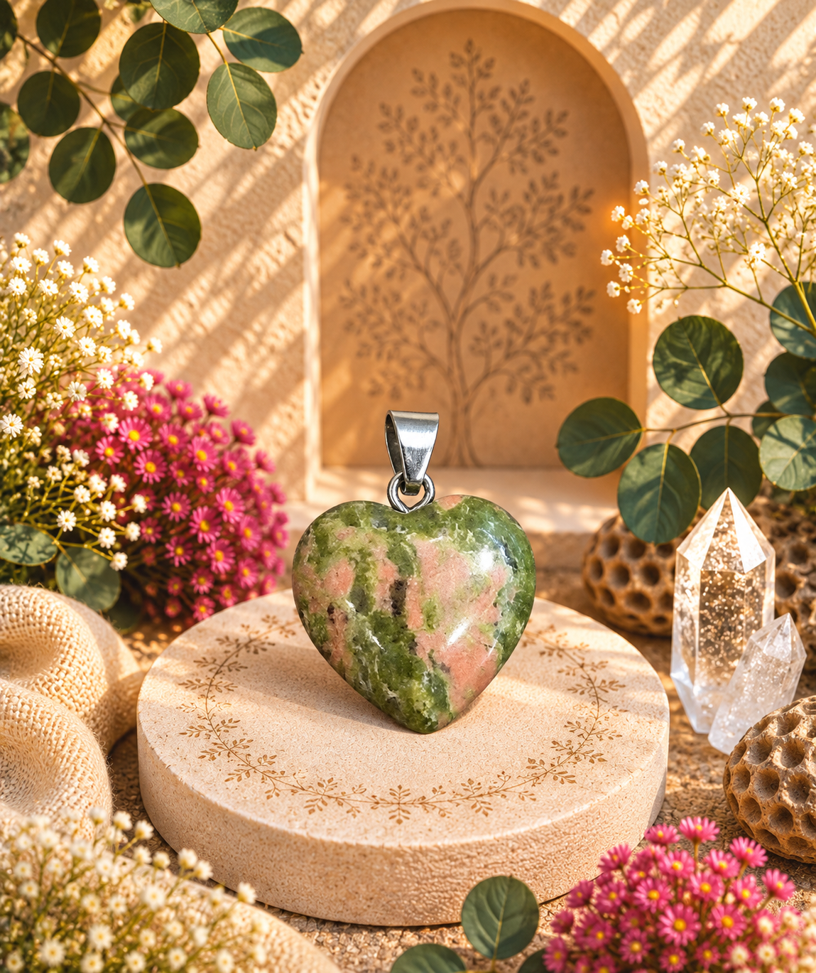Pendentif Unakite - Coeur - Equilibre, Apaisement et Renouveau