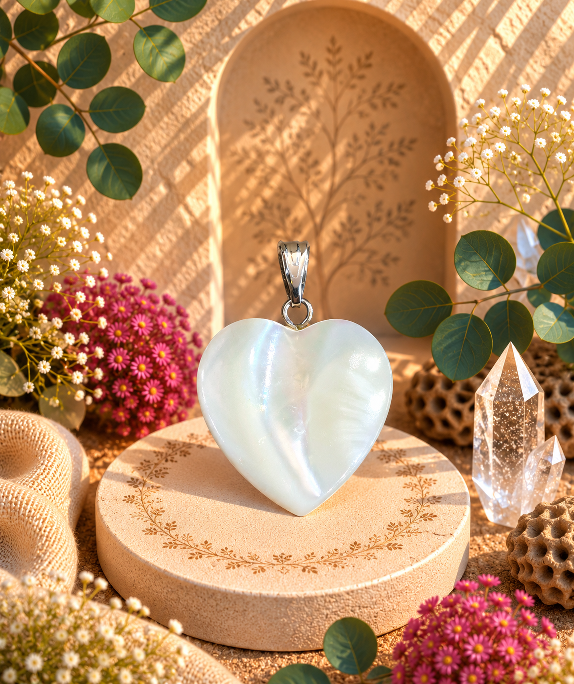 Pendentif Nacre - Coeur - Douceur, Sérénité et Amour