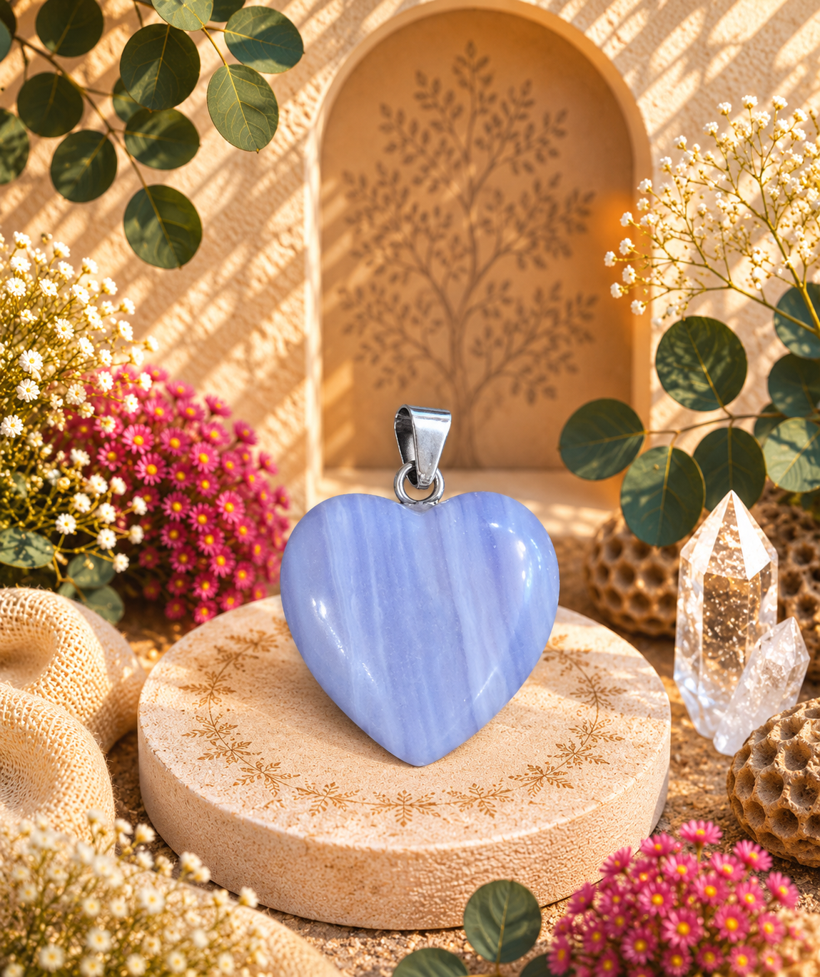 Pendentif calcédoine - coeur - Apaisement et Communication