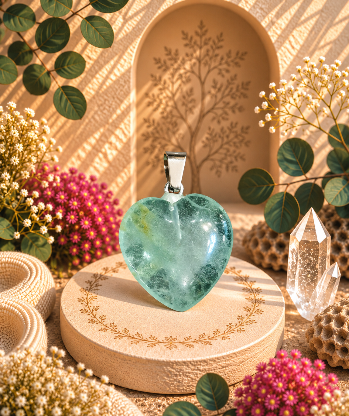 Pendentif fluorine verte - coeur - Clarté et Equilibre