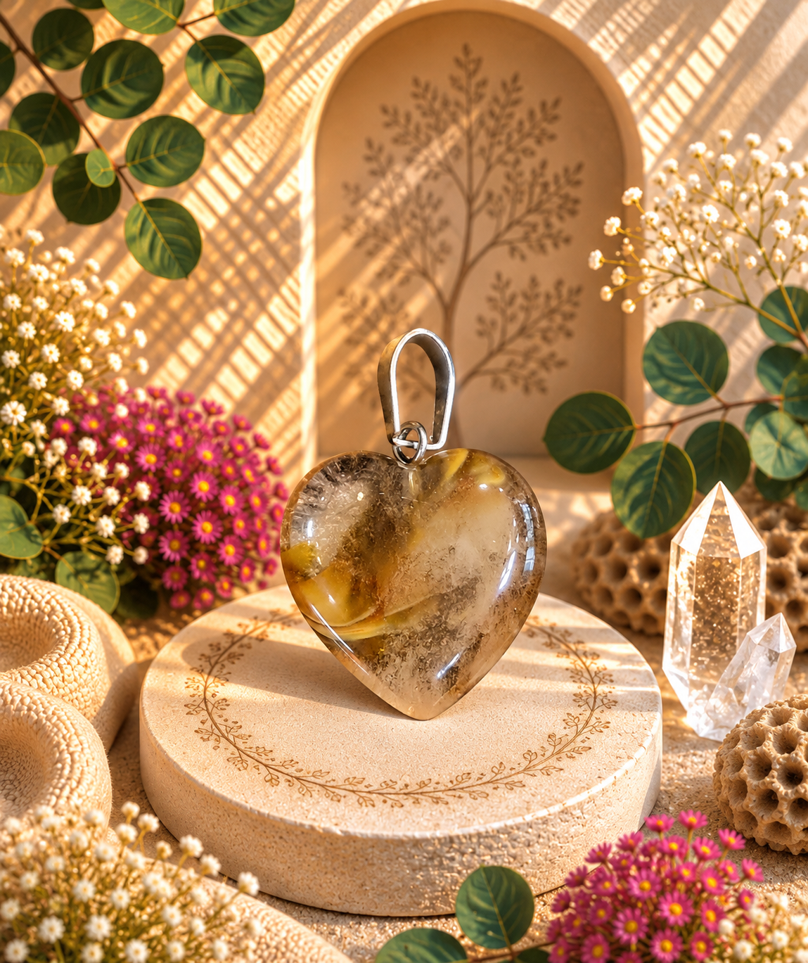 Pendentif quartz hématoïde – coeur - Lumière et Ancrage