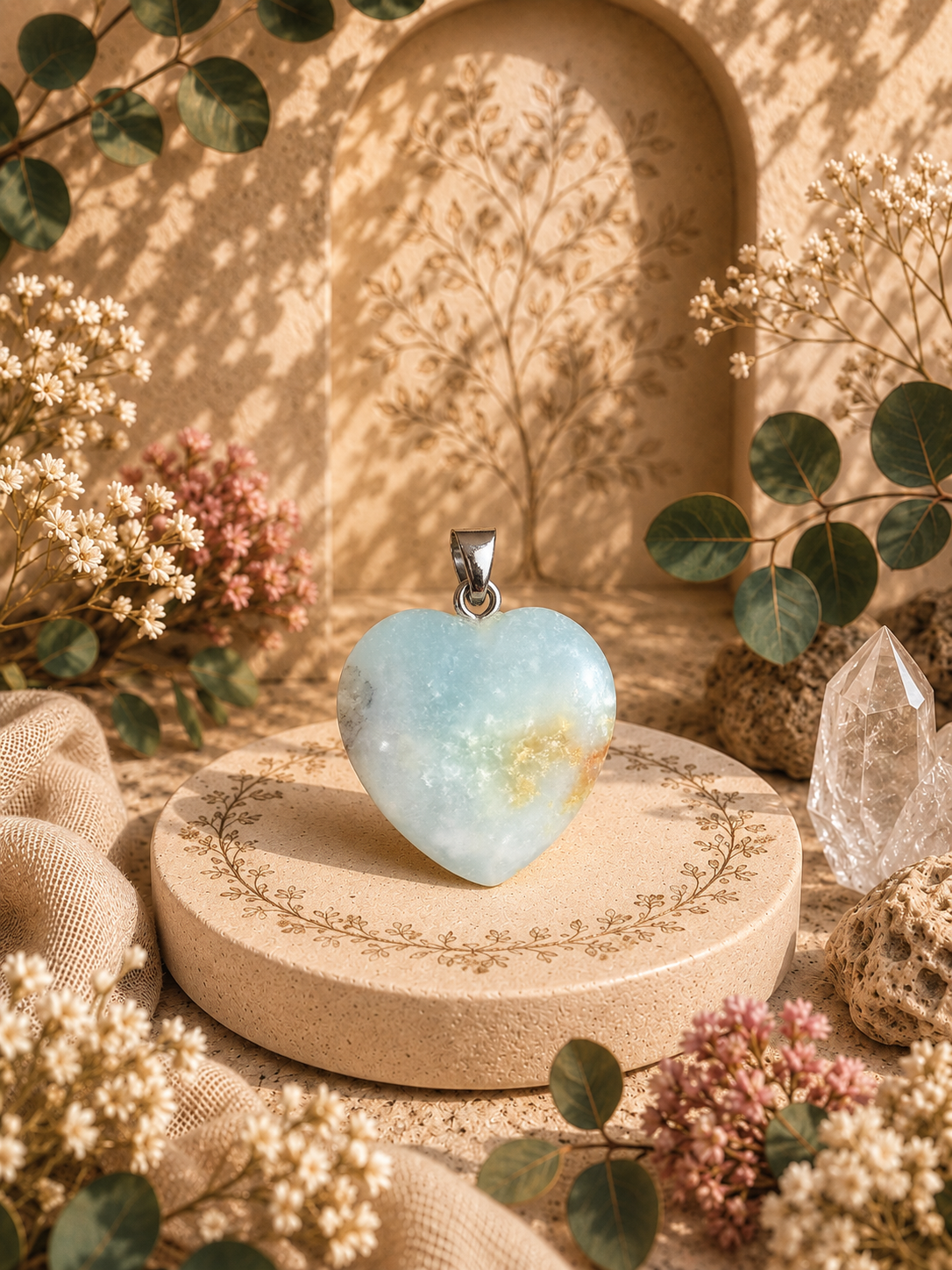 Pendentif amazonite du Brésil - coeur - Apaisement et Harmonie