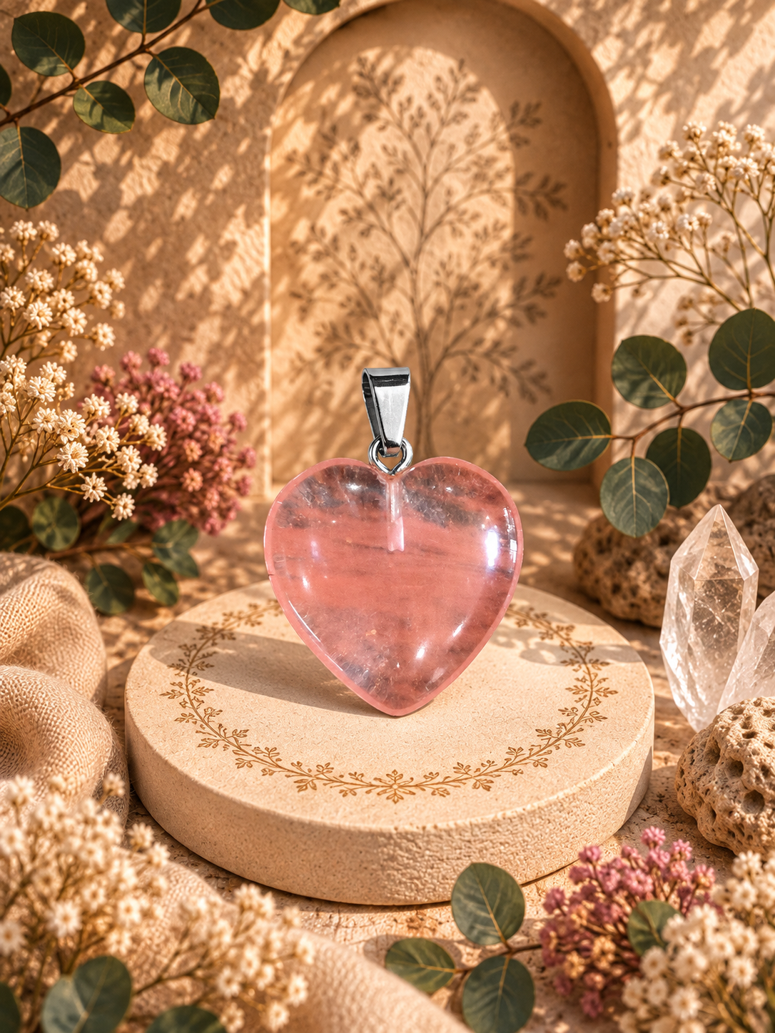 Pendentif Quartz Fraise - Coeur - Amour et Confiance