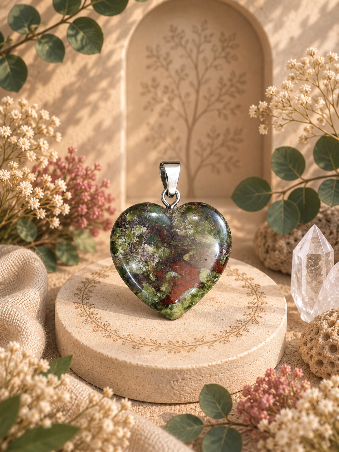 Pendentif Dragon stone - coeur - Force, Courage et Vitalité