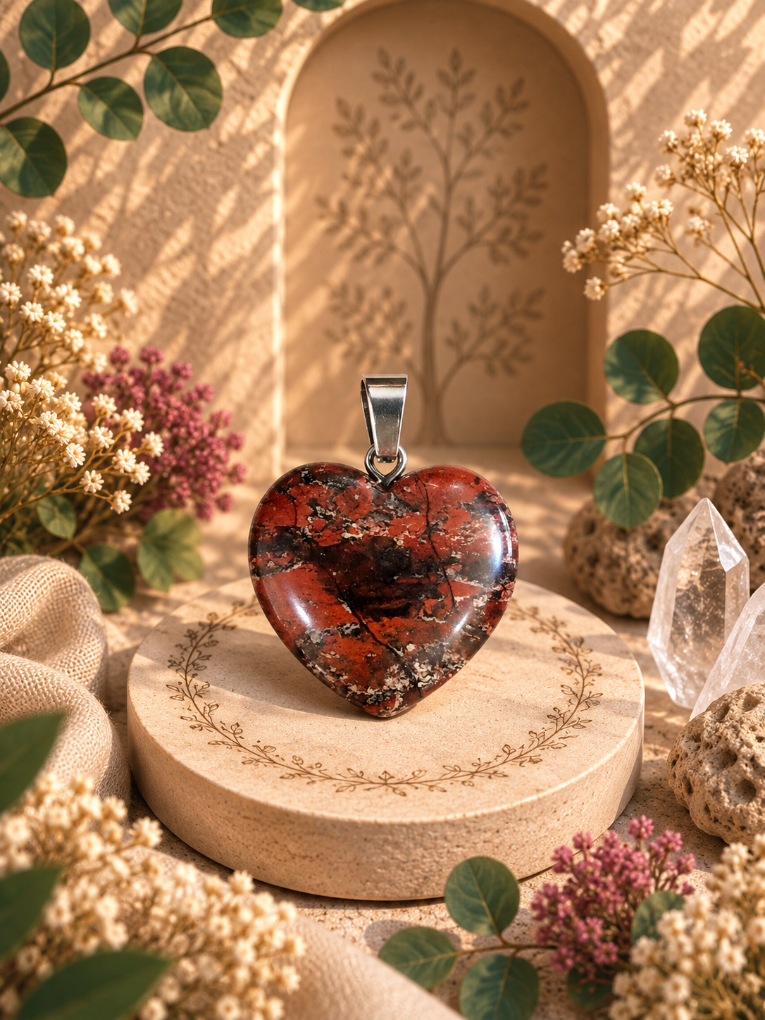 Pendentif Jaspe Breschia - Coeur – Ancrage, force et courage