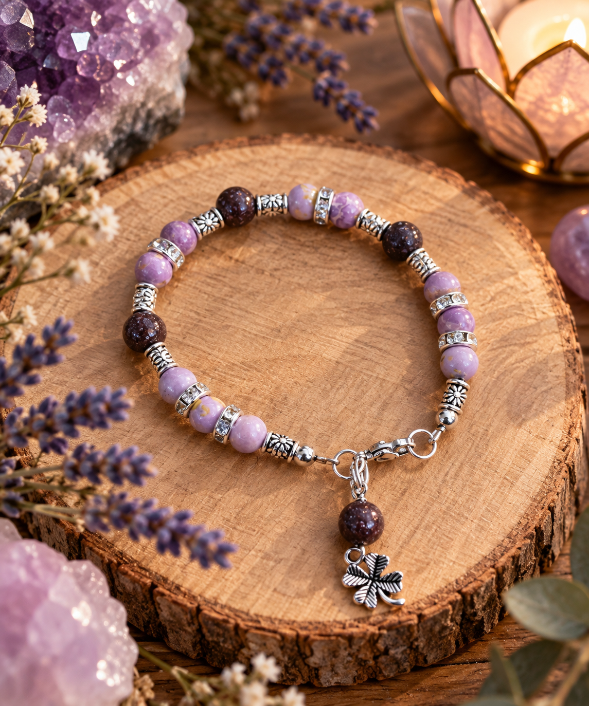 bracelet-phosphosiderite-et-porphyre-rouge-avec-trefle-serenite-et-chance