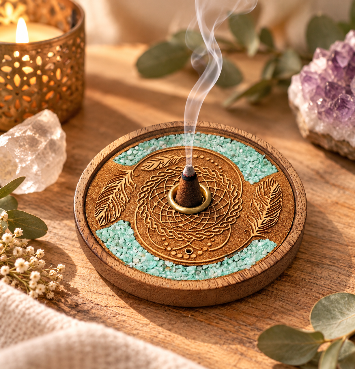 porte-encens-attrape-reves-et-amazonite-en-bois-de-manguier-cone