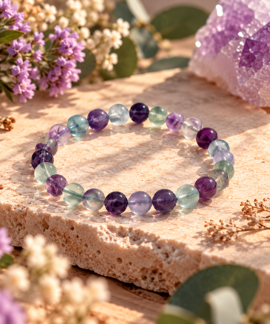 Bracelet 8 mm Fluorine Naturelle – Concentration, Créativité et Harmonie Émotionnelle