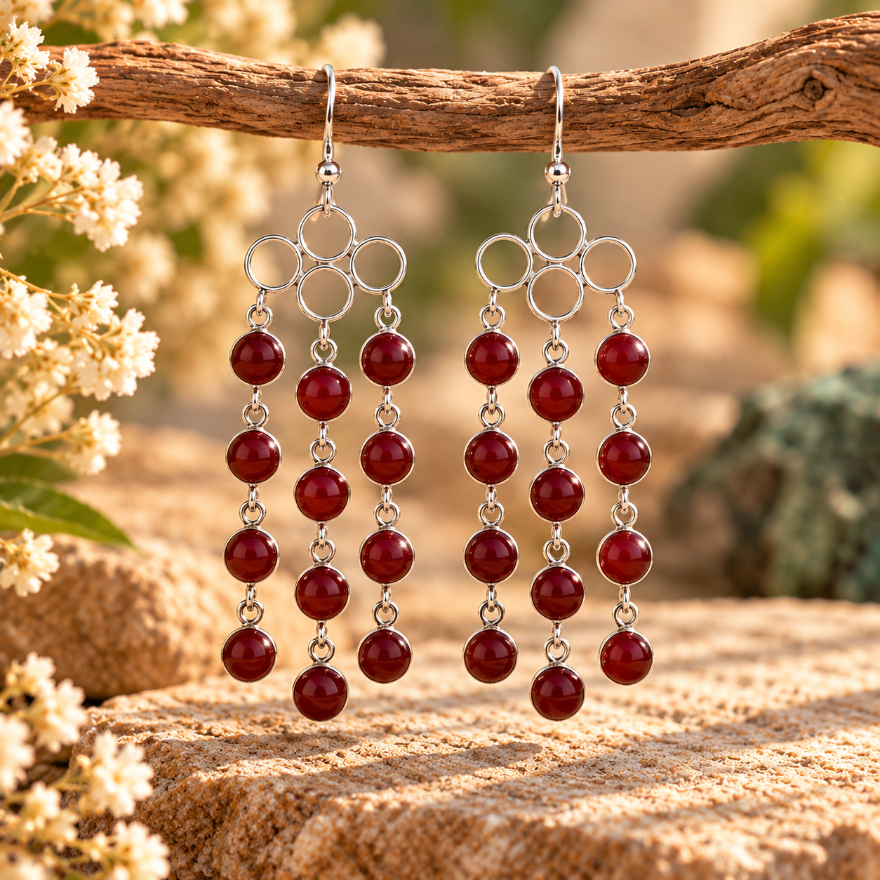 Boucles d Oreilles en Corail Rouge Cascade de Perles - Protection et Harmonie