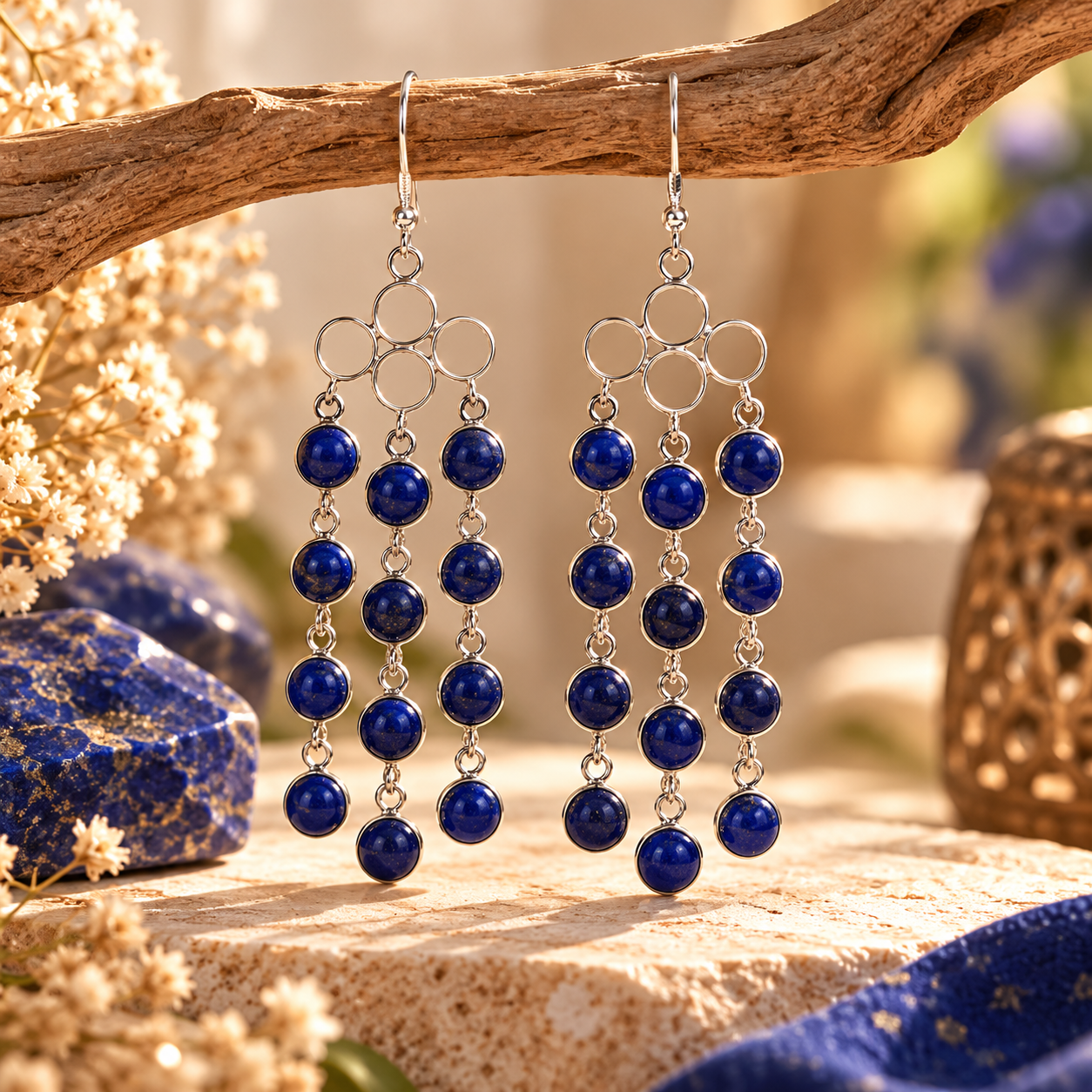 Boucles d Oreilles en Lapis-Lazuli Cercles - Confiance et Protection