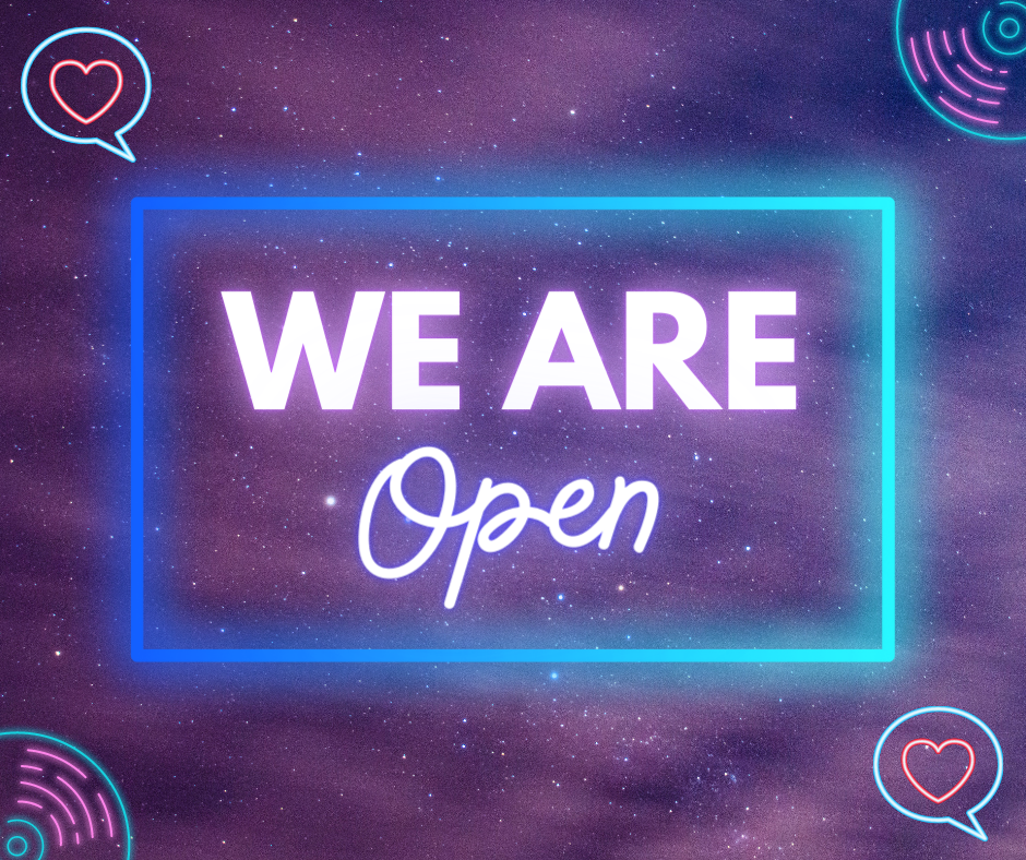 purple simple we are open facebook post