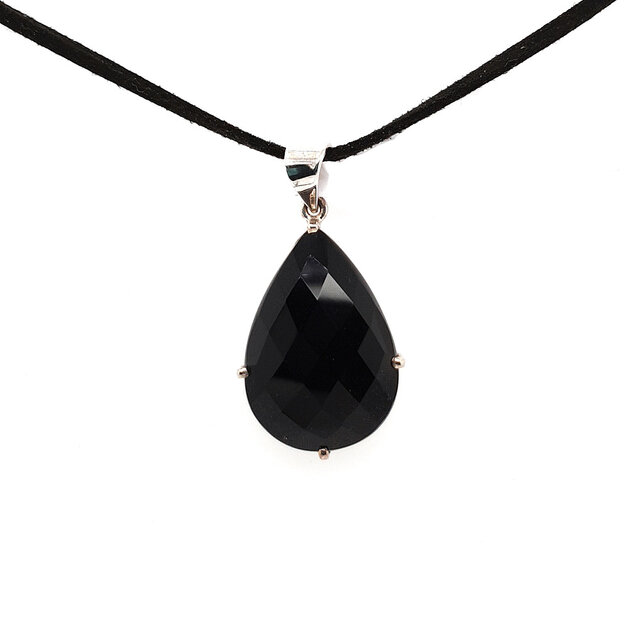 Pendentif En Argent 925/1000 Avec Onyx Noir - Poinçonné, Neuf Avec étiquettes - Modèle G323, Pierre Noire élégante