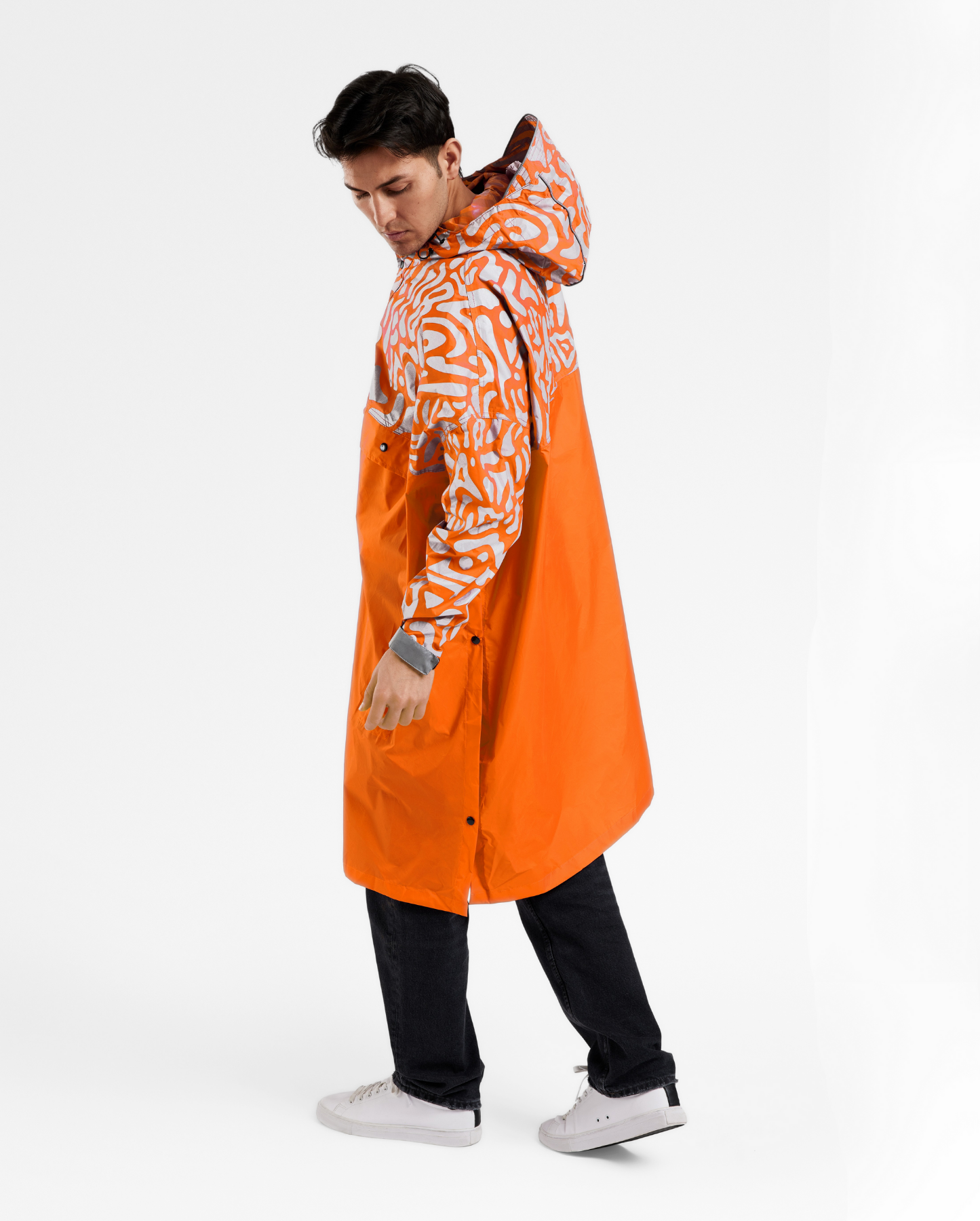 poncho-pluie-velo-impermeable-orange-reflechissant-compact-homme
