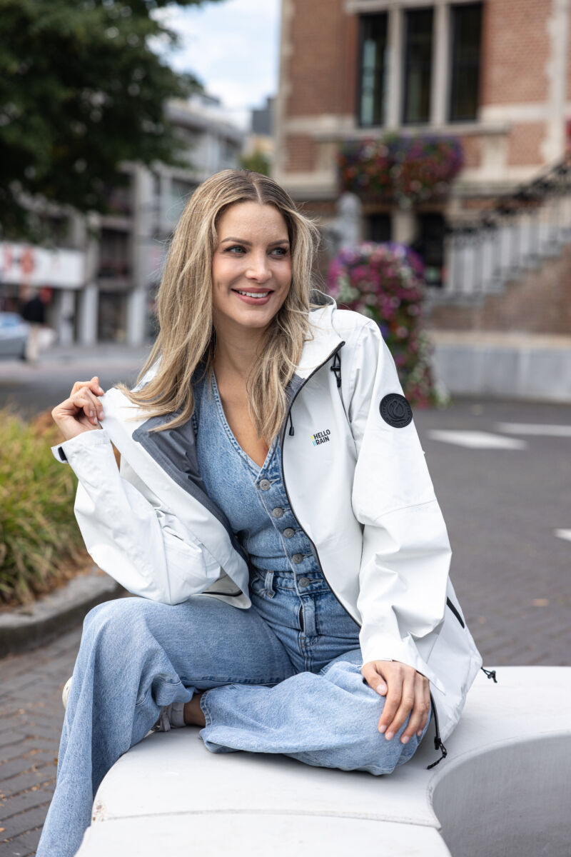 Veste vélo imperméable Hello Rain Premium 20K blanc cassé