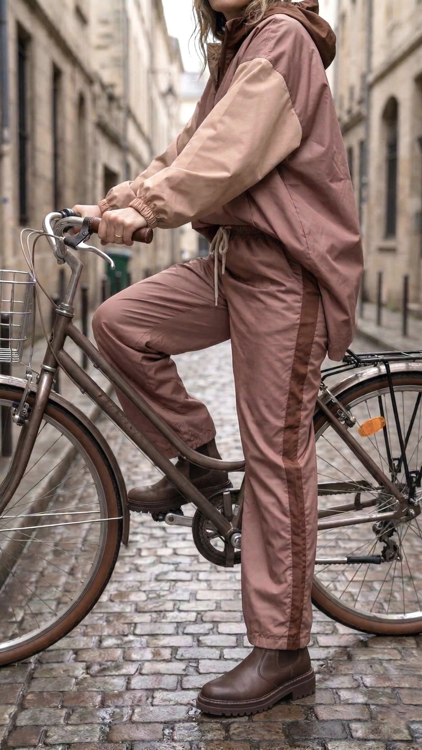 Pantalon de pluie Poule Party Brown Blush porté