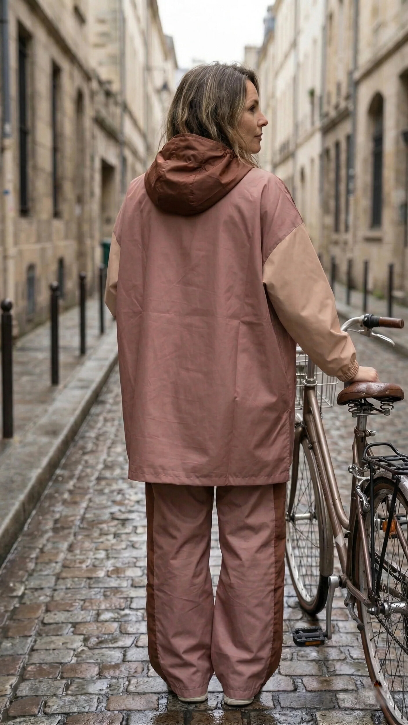 Ensemble poncho court et pantalon de pluie Poule Party Brown Blush