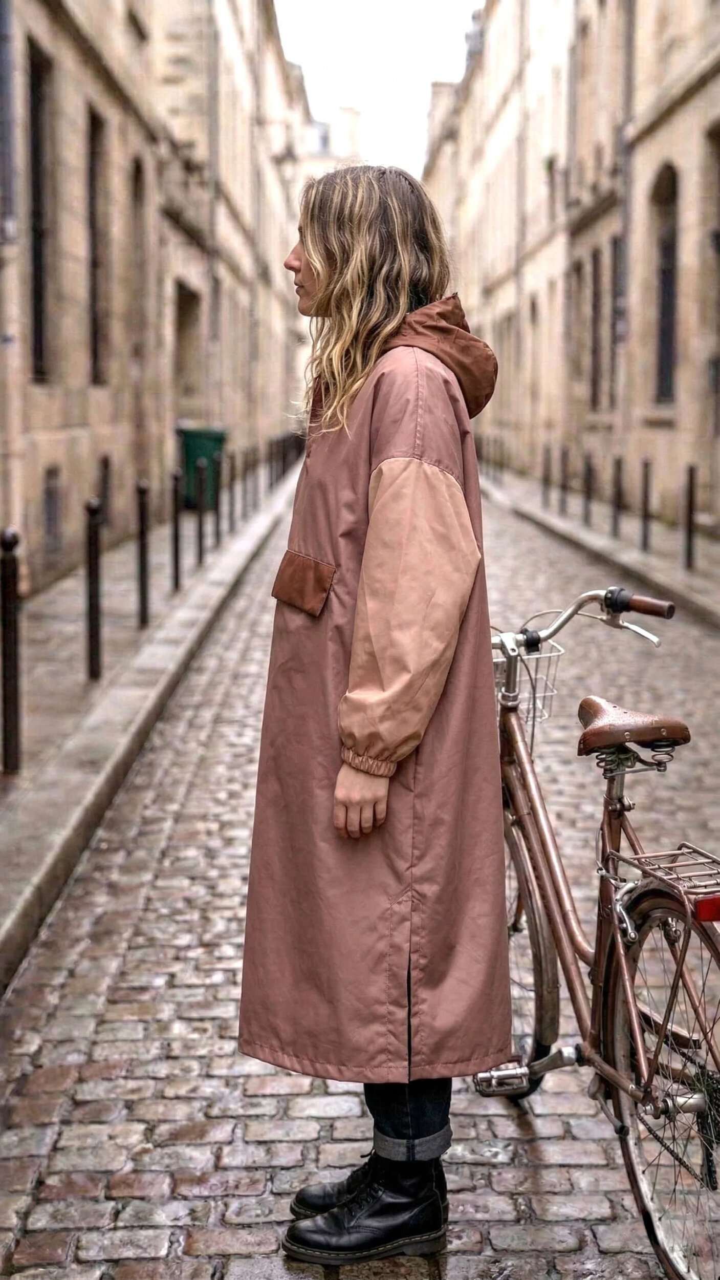 Poncho long Poule Party Brown Blush en ville