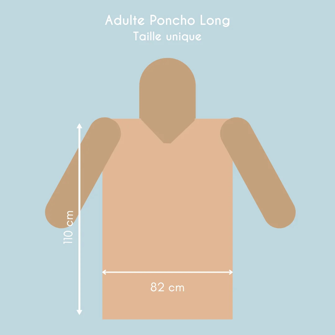 Guide des tailles poncho Poule Party adulte