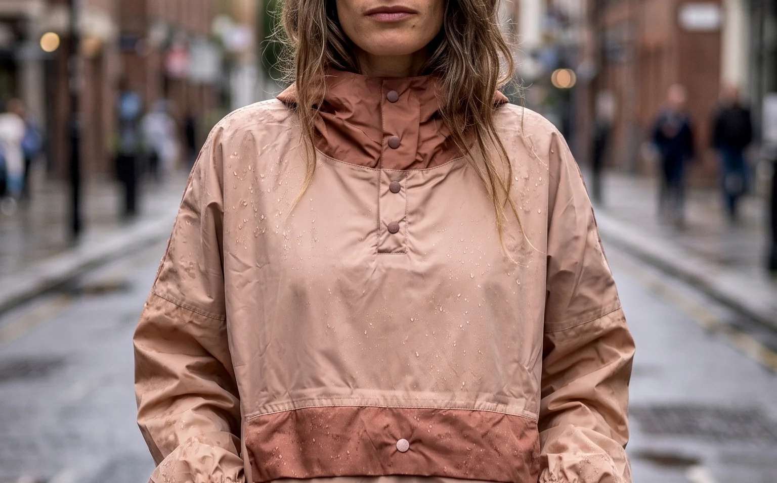 Détail du poncho Poule Party Brown Blush