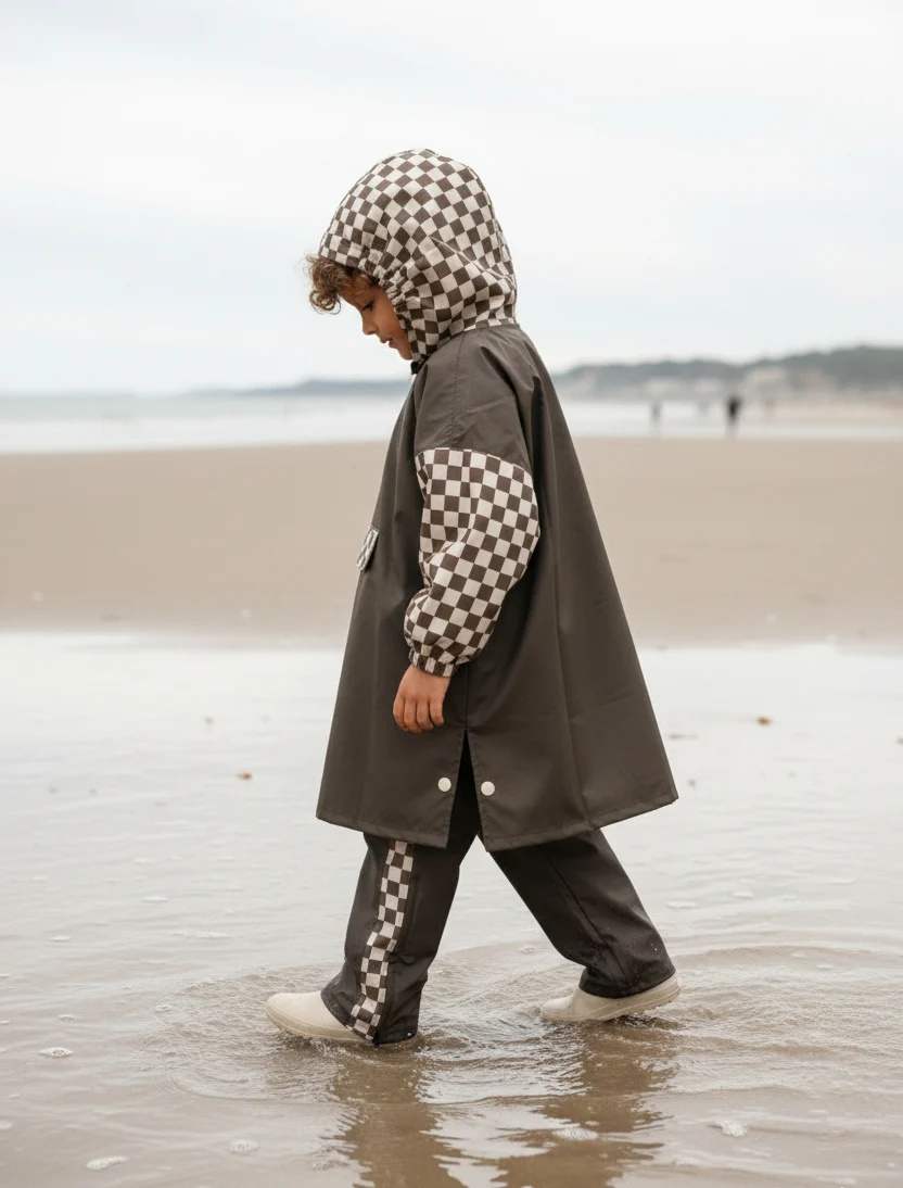 Pantalon de pluie enfant Poule Party Damier kaki