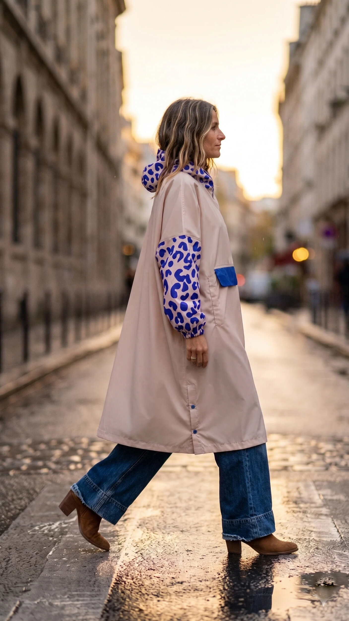 Poncho de pluie long Poule Party Blue Leo
