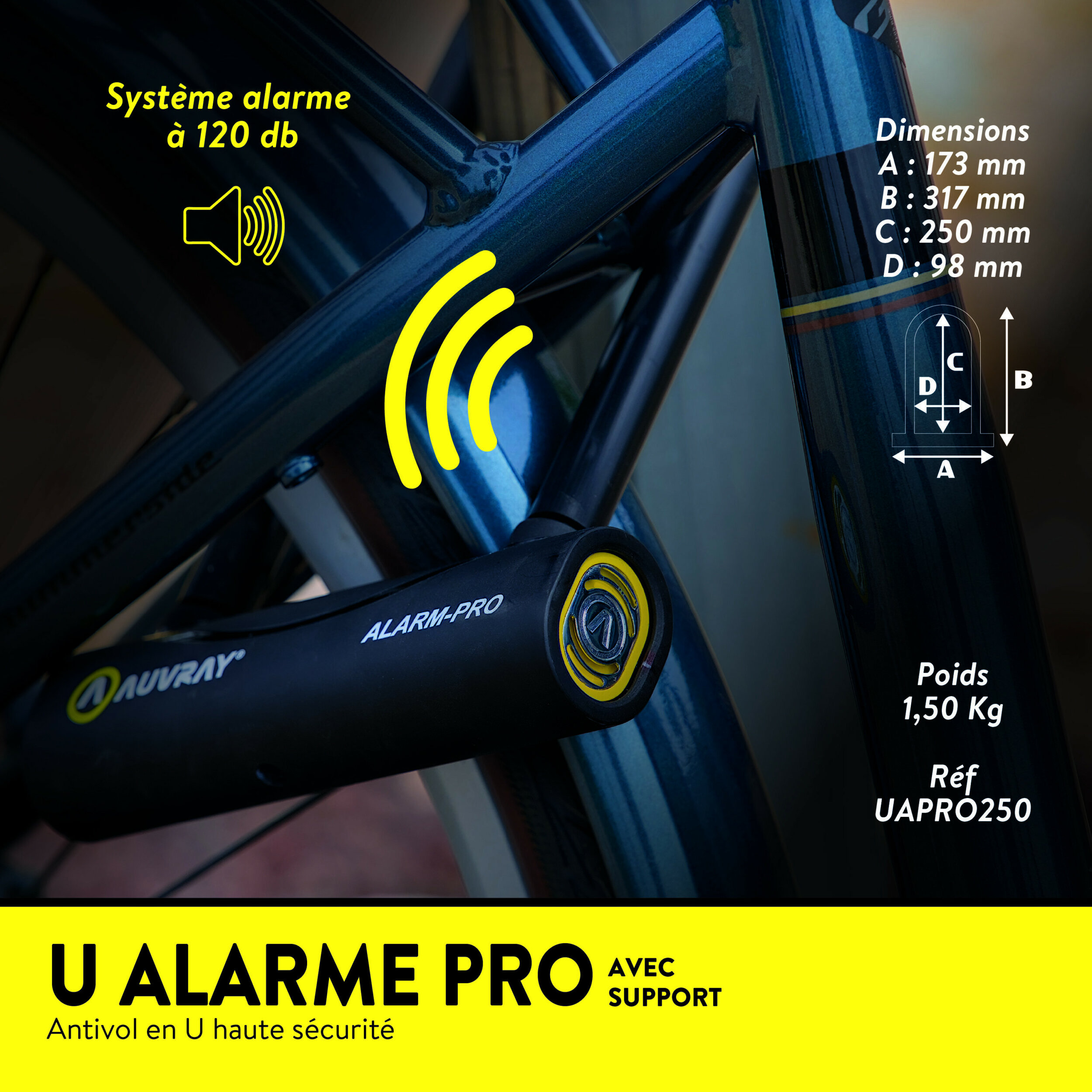 Antivol U avec alarme Auvray sur un vélo