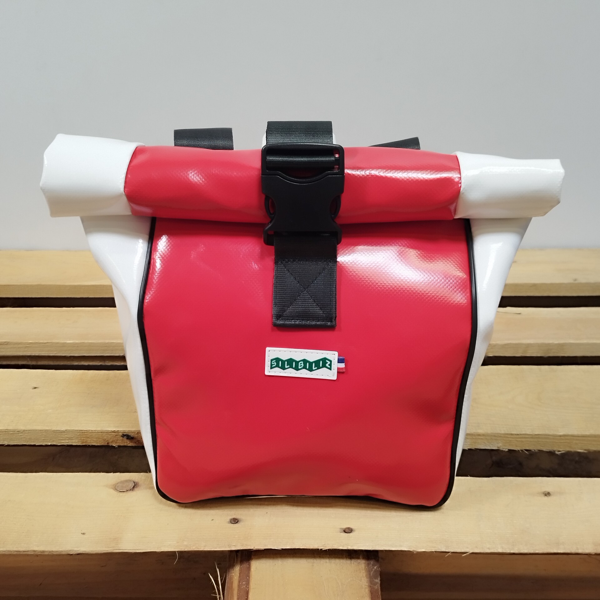 Sacoche vélo roll-top Silibiliz rouge et blanc