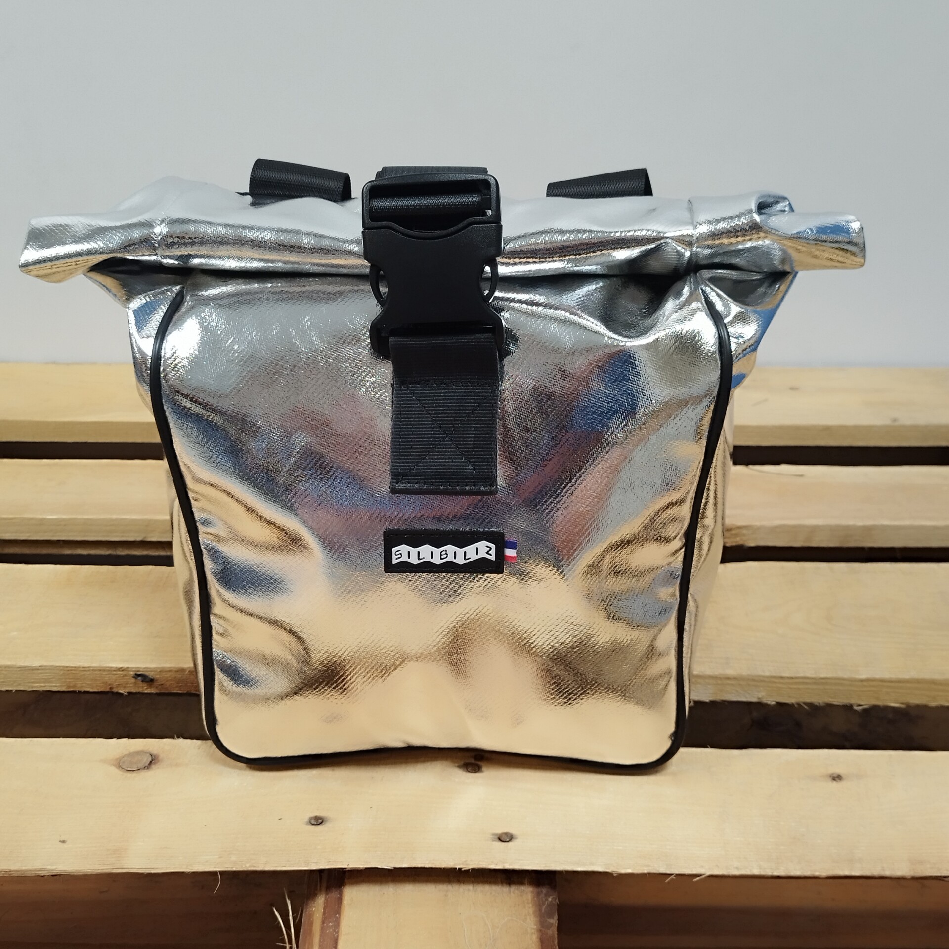 Sacoche vélo roll-top Silibiliz argentée Kevlar aluminisé