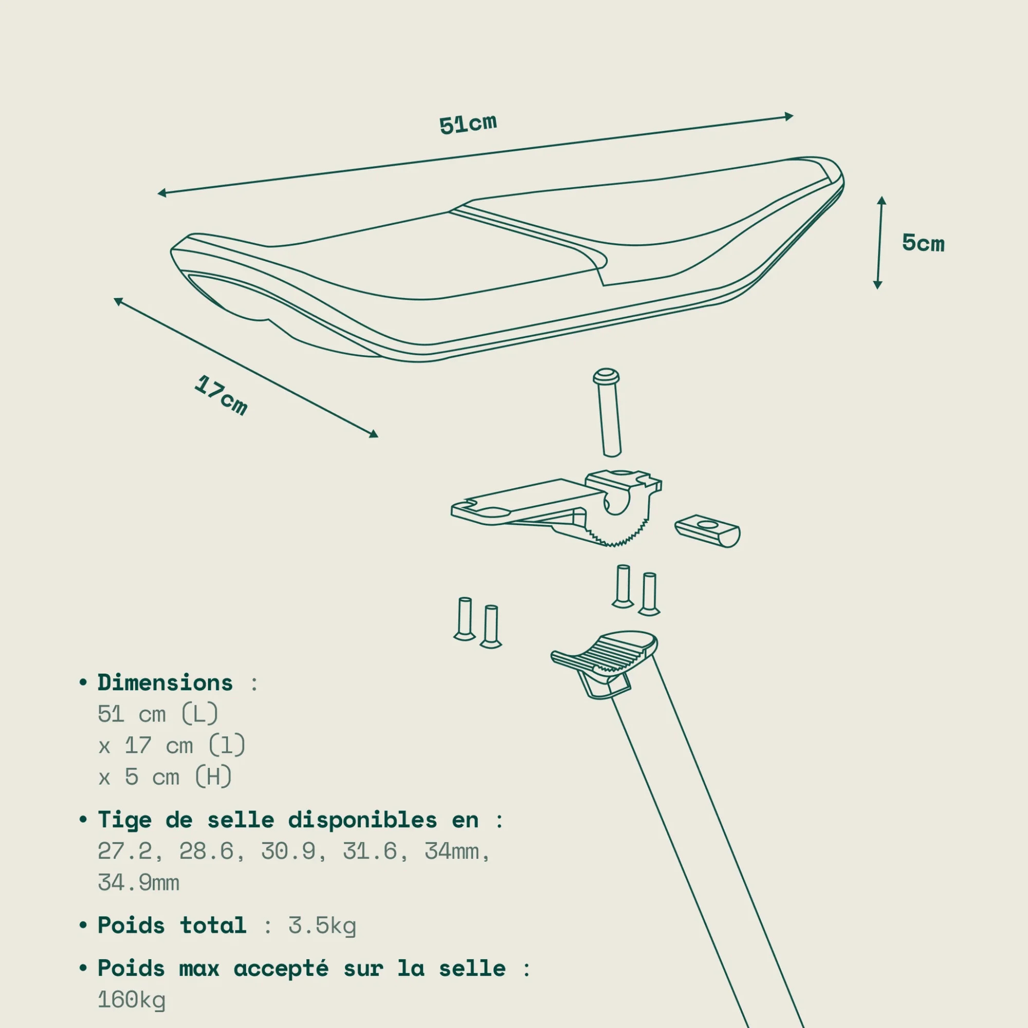 Dimensions de la selle biplace Jallot