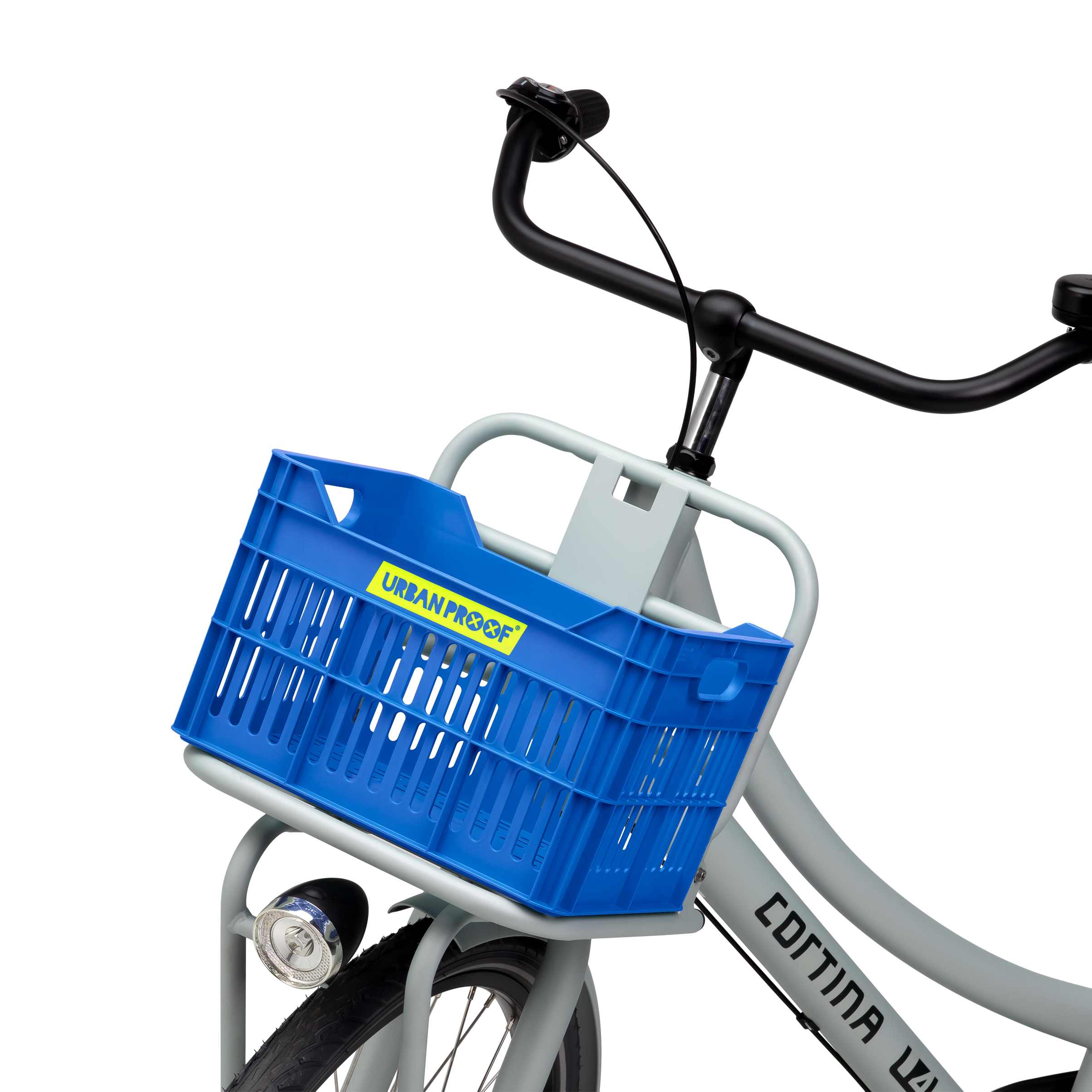 Caisse vélo 15L bleu royal Urban Proof montée sur un vélo