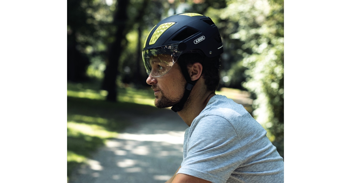 ABUS Casque Vélo Hyban 2.0 ACE Jaune Taille M - Lumière LED Et Visière