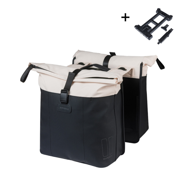 Basil City MIK Sacoche Double Vélo 28-32L – Marron, Imperméable, Plaque MIK Verrouillable, Parfait Pour Ville Et Trajets Quotidiens
