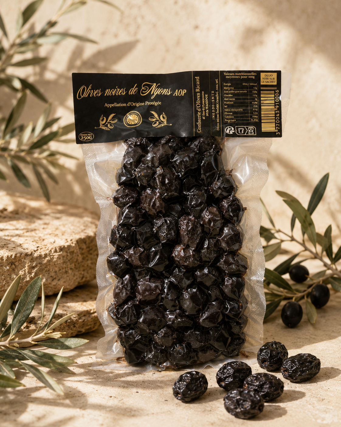 Olives Noires de Nyons AOP - Confiserie d'olives Ricard - sous vide 250g