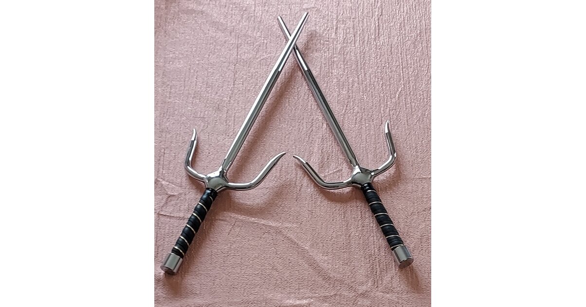 DEPICE Lot De 2 Saï Ronds Chromés - Armes D'Entraînement Kobudo Okinawan - Longueur 54,5 Cm