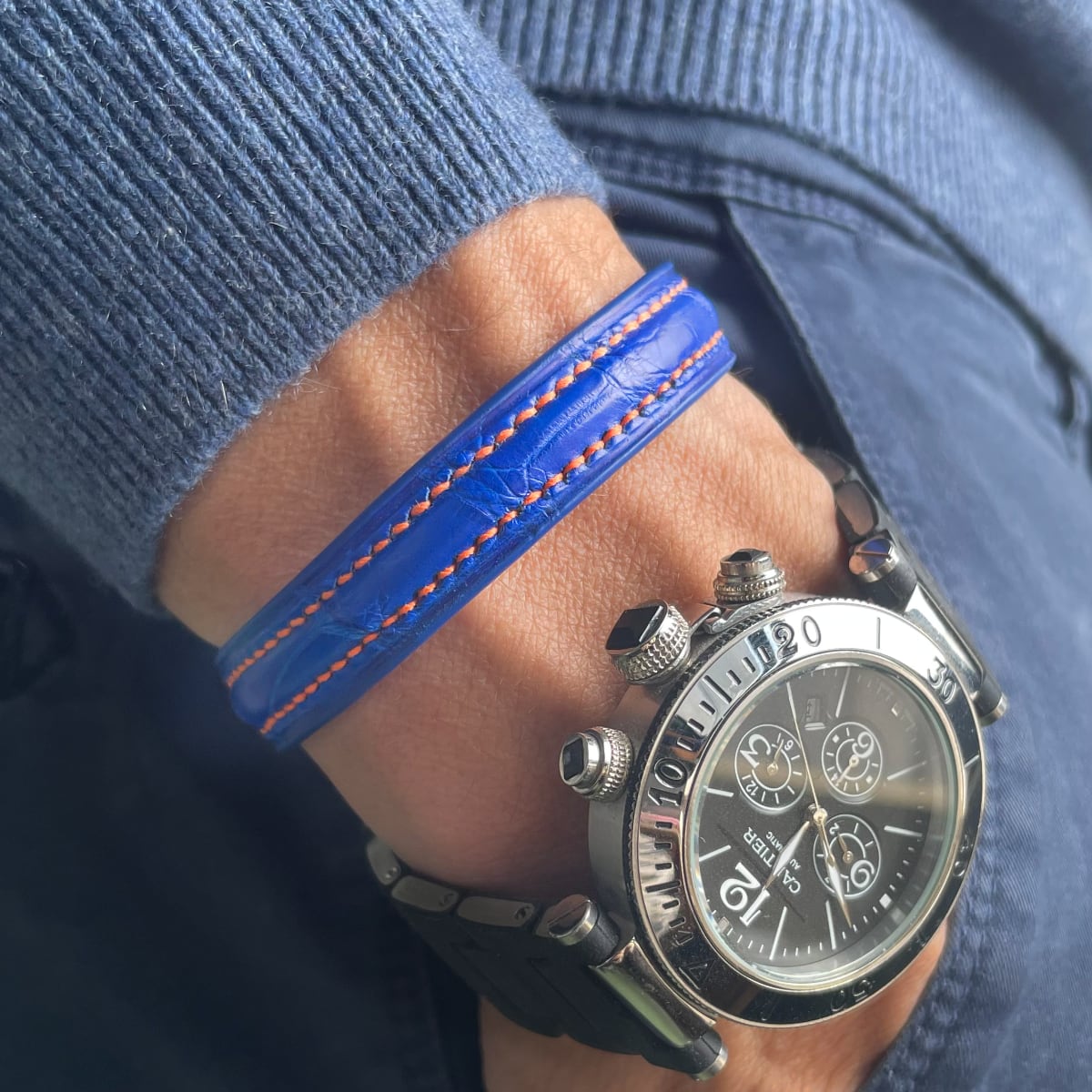 Crivellaro-Bracelet-Couture-Orange-Croco-Bleu-Roi