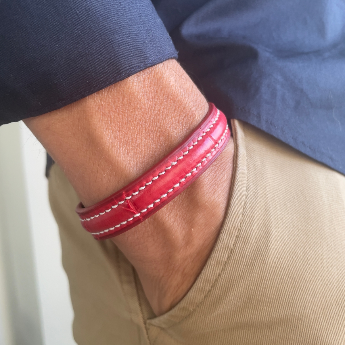 Bracelet Couture Croco Rouge et Blanc