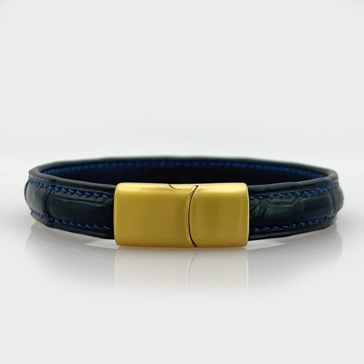 Crivellaro bracelet couture bleu croco noir fermoir doré brossé