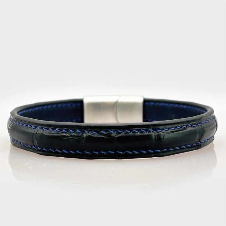 Bracelet Couture Bleu Croco Noir