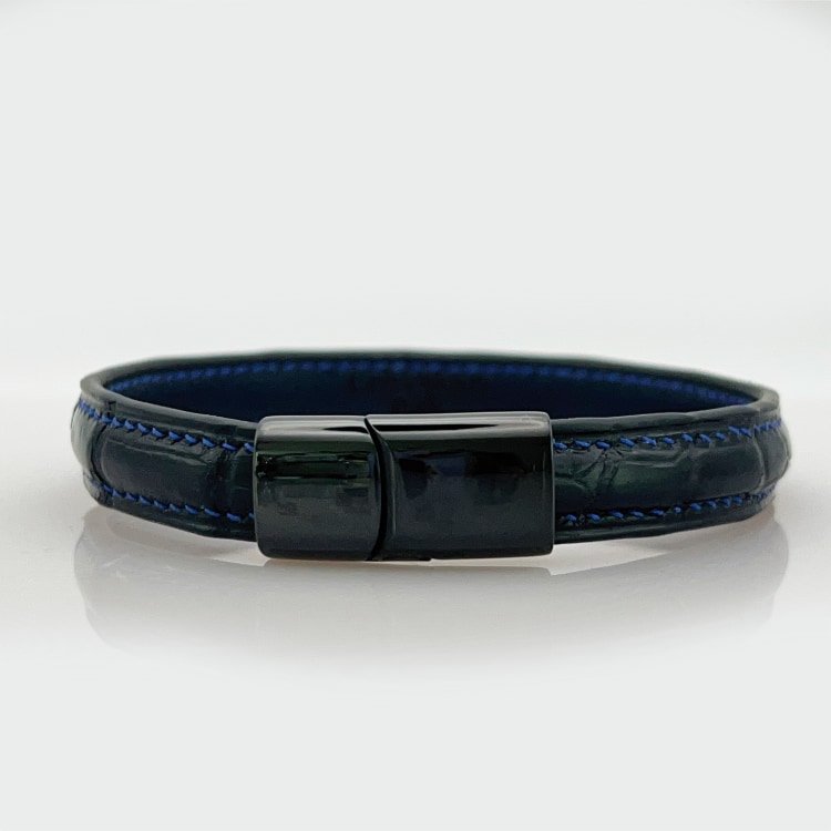 Crivellaro bracelet couture bleu croco noir fermoir noir brillant