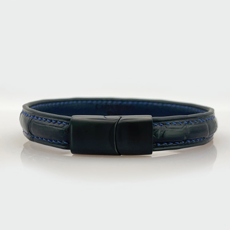Crivellaro bracelet couture bleu croco noir fermoir noir brossé