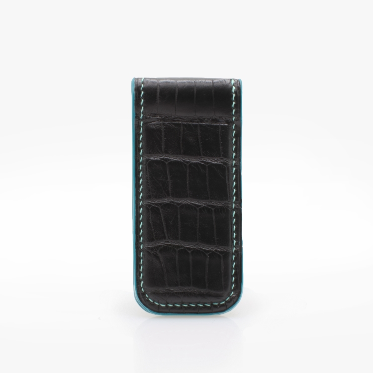 184 Crivellaro Pinces Billets Croco noir couture turquoise