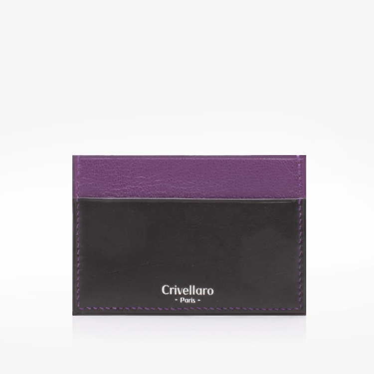 33 -Crivellaro Porte-cartes cuir noir violet