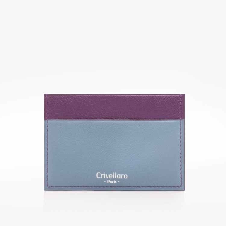 56 -Crivellaro Porte-cartes cuir bleu violet
